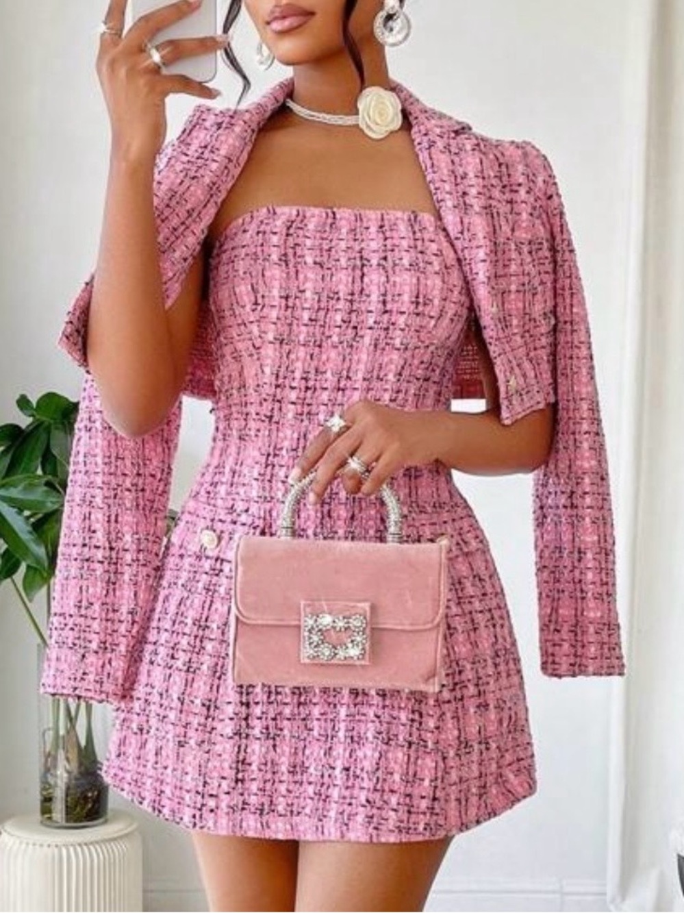 Barbie Pink Tweed Blazer Dress